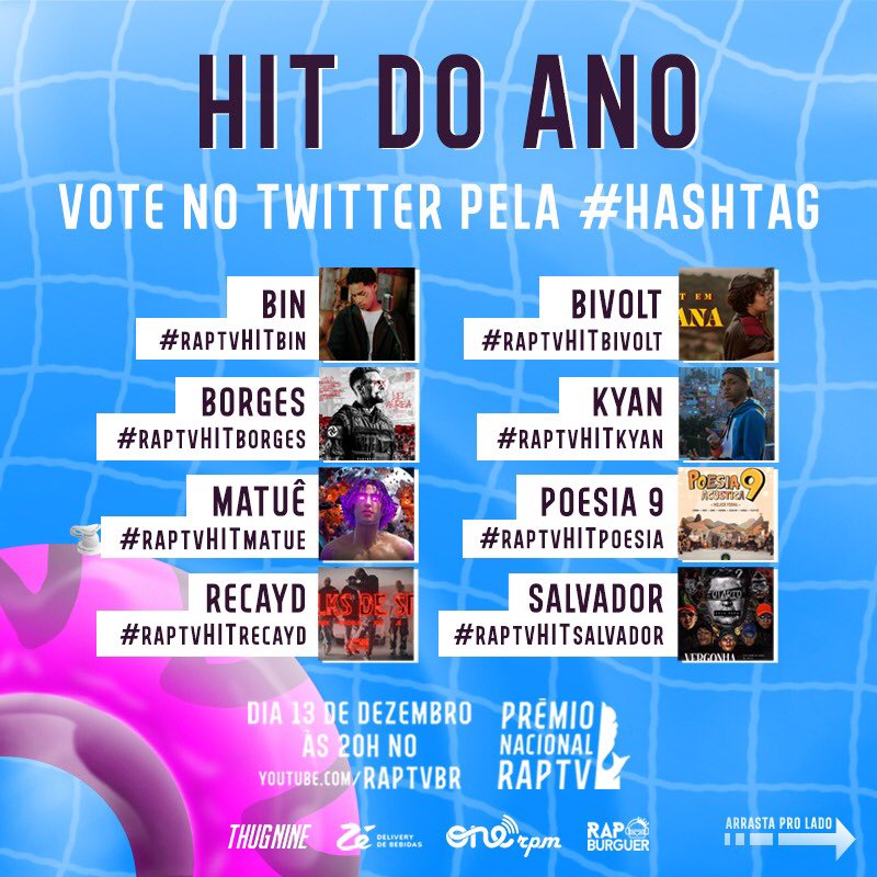 RAP TV  faz votação aberta no Twitter para o “Hit do Ano ” no “Prêmio Nacional RAP TV”.