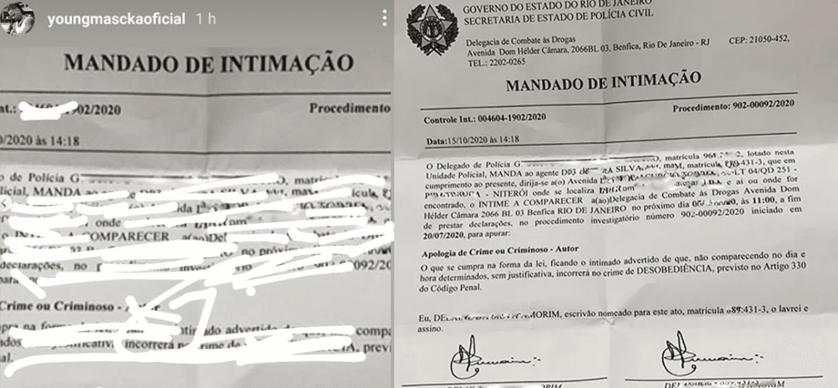 Young Mascka tenta surfar no Hype do assalto de Criciúma e forja intimação; atitude demonstra que rapper não entendeu ainda a perseguição que vários estão sofrendo.