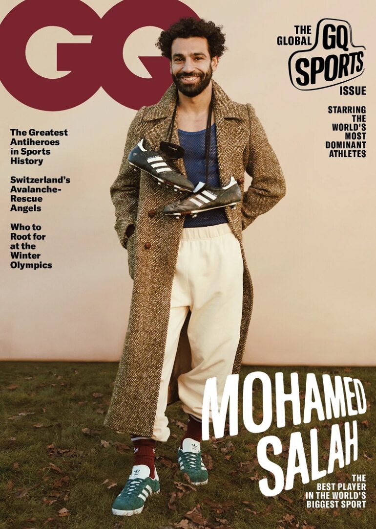 Mo Salah veste camisas clássicas do  Liverpool para a sessão de fotos da  GQ P