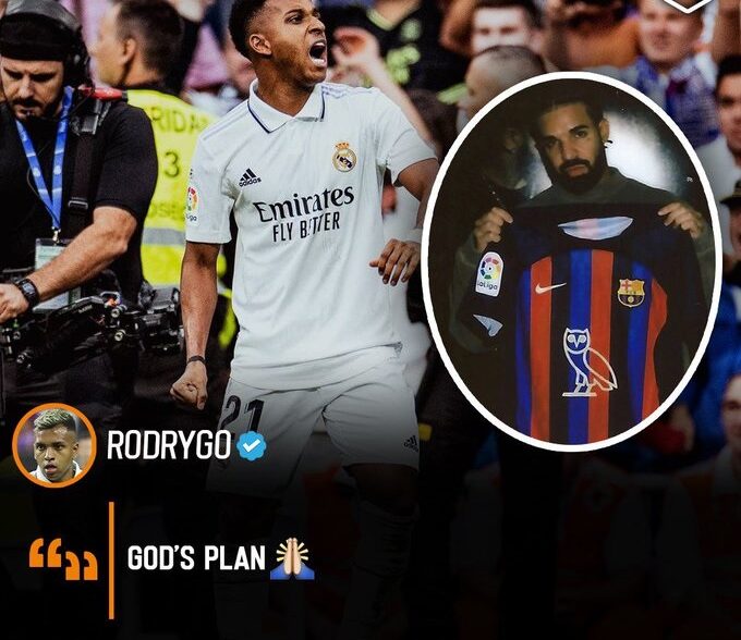 Jogador Rodrygo do Real Madrid debocha do rapper Drake; cantor perdeu quase 5 milhões de Reais após apostar no Barcelona