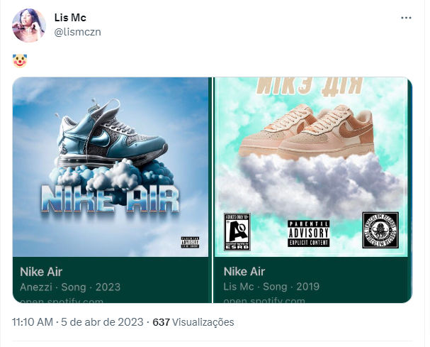 Copiou? Lis Mc publica postagem mostrando semelhanças no novo projeto do Anezzi e a sua música “Nike Air” de 2019